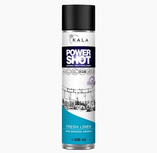 Luxus szagsemlegesítő és légfrissítő spray frissen mosott ruha illattal - Kala Power Shot Fresh Linen (600 ml)